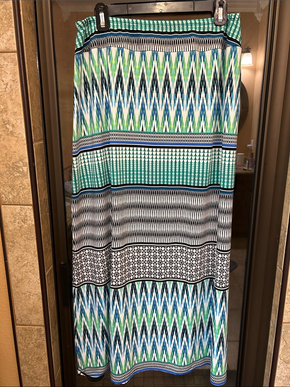 Printed Maxi Skirt in Blue & Green
